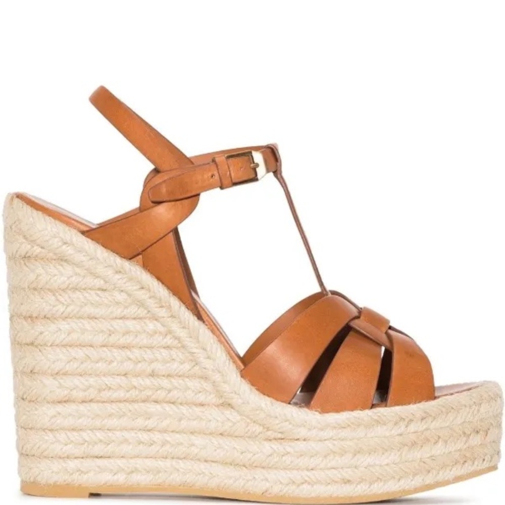 SAINT LAURENT TRIBUTE ESPADRILLES WEDGE IN SMOOTH LEATHER